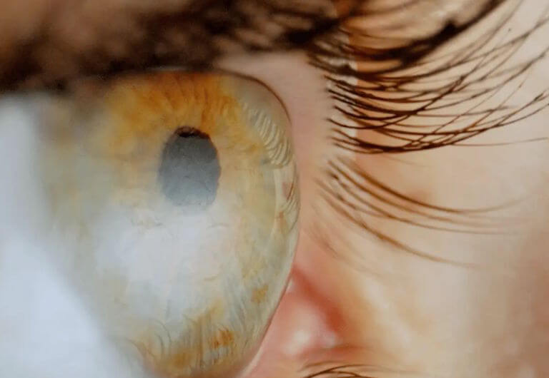 Extreme close-up of an eye looking off to the right.